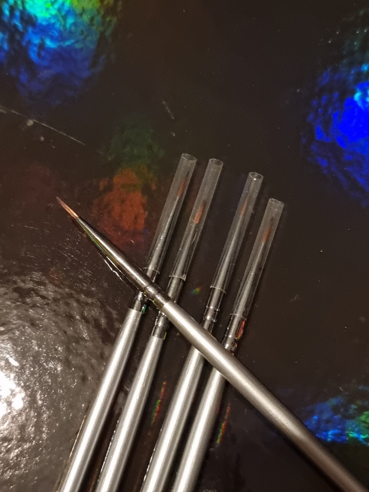 5x Nail Art Detailing Brushes Thin Brush Silver Handle