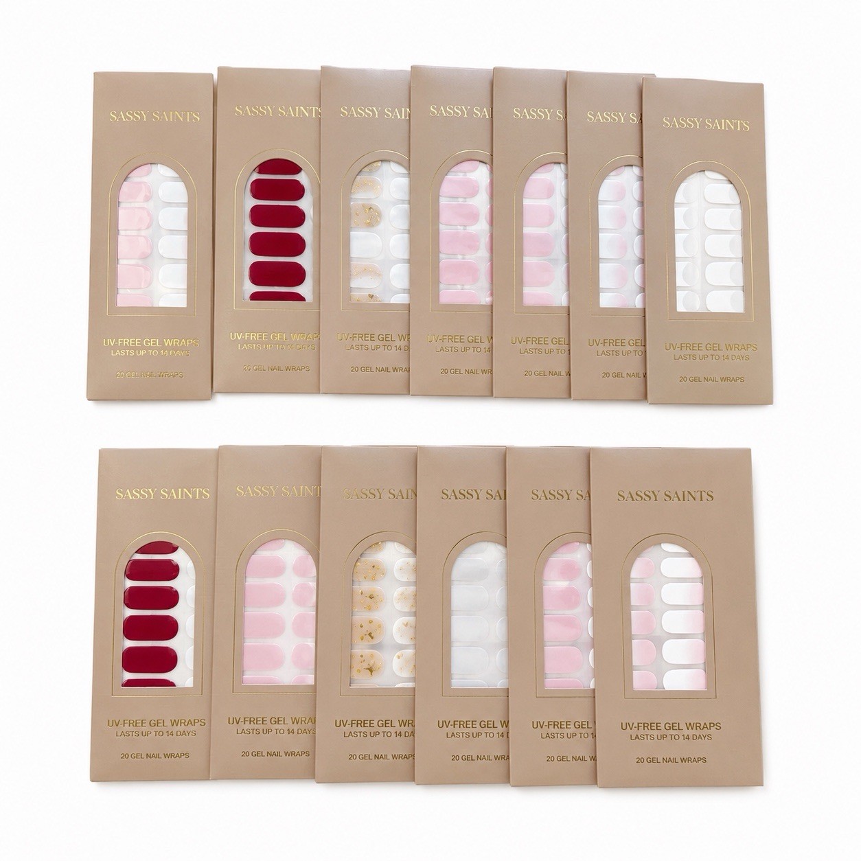 Lot of 12 Sassy Saints UV Free Gel Nail Wraps Semi Cured Glossy Press On New