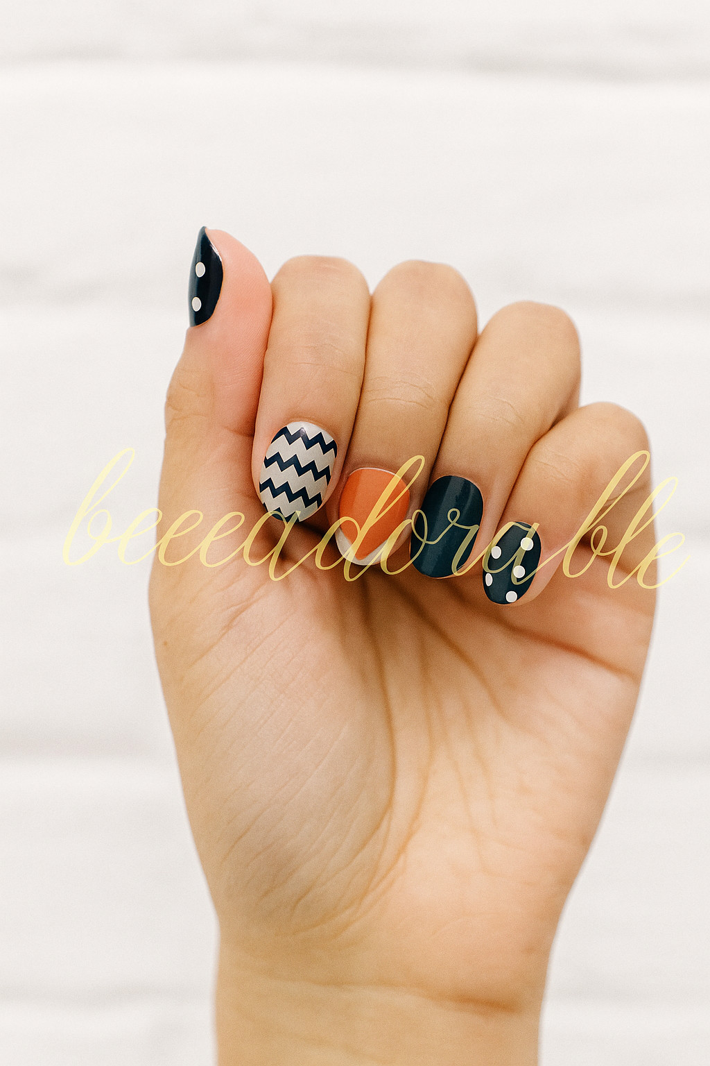 Geometric Nail Wraps Orange Grey Black Zig Zag Polka Dot Stickers US SELLER