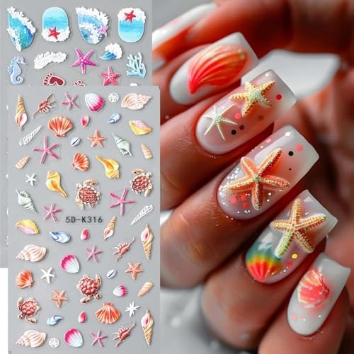 Summer Ocean Nail Decals 5D Embossed Nail Art Sticker 2PCS Style4-Summer Ocean