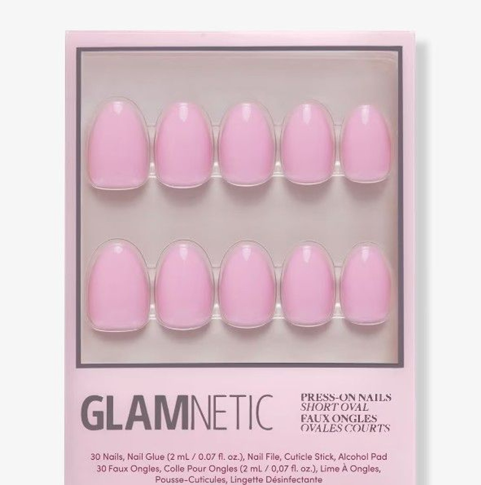 Glamnetic Premium Nails, Think Pink , Solid Opaque, Light Pastel Pink, Short NIB