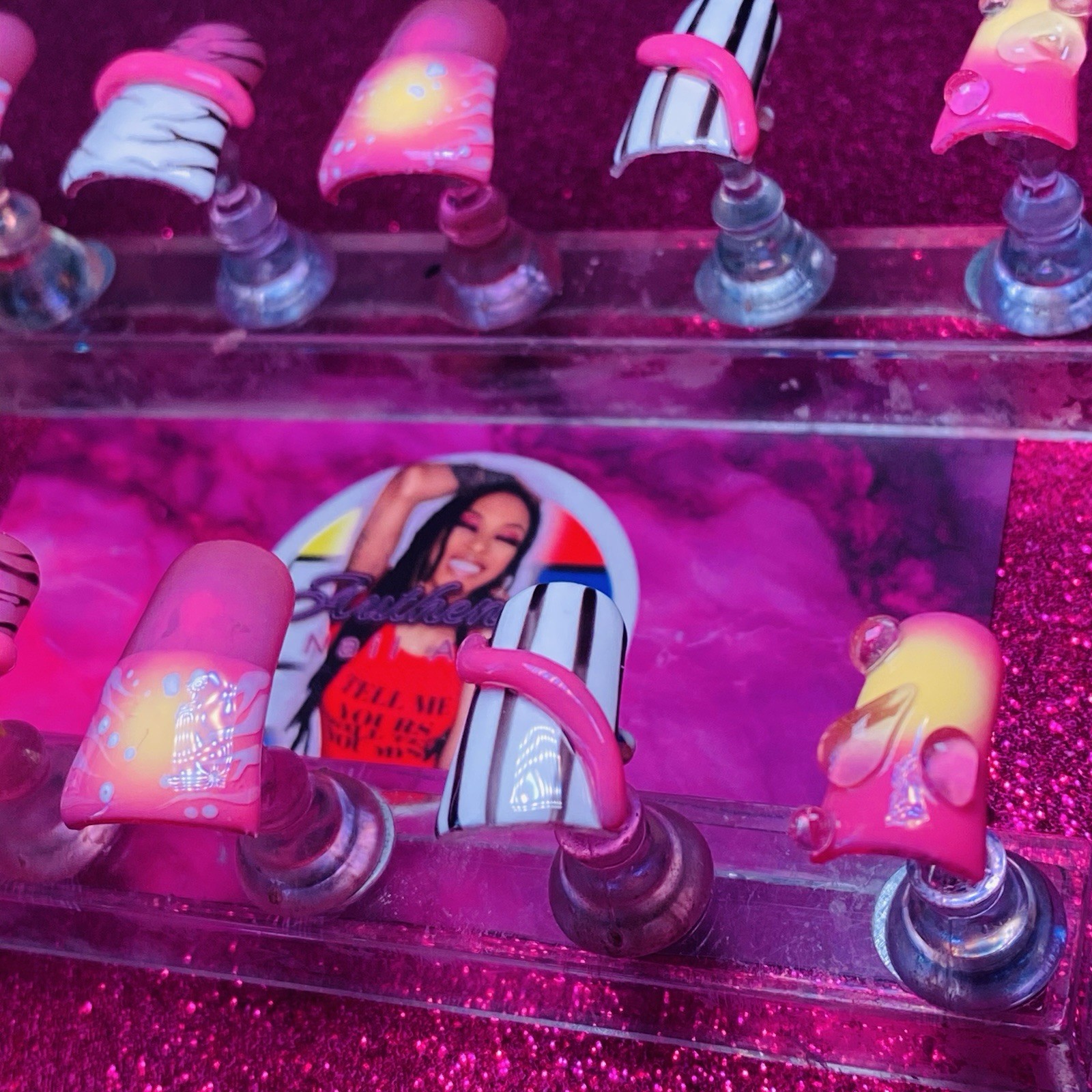 Authentic Nail Arts by Dia Duck Shaped Press-On Nails Pink Yellow 3D Abstract