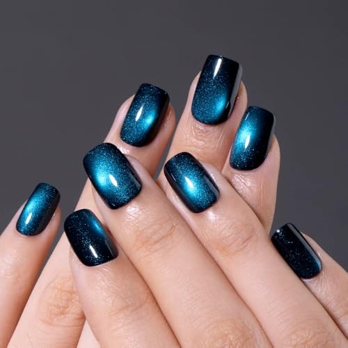 30pcs Press on Nails, Soft Gel Cat Eye Fake Nail with Short Apricot cat eye
