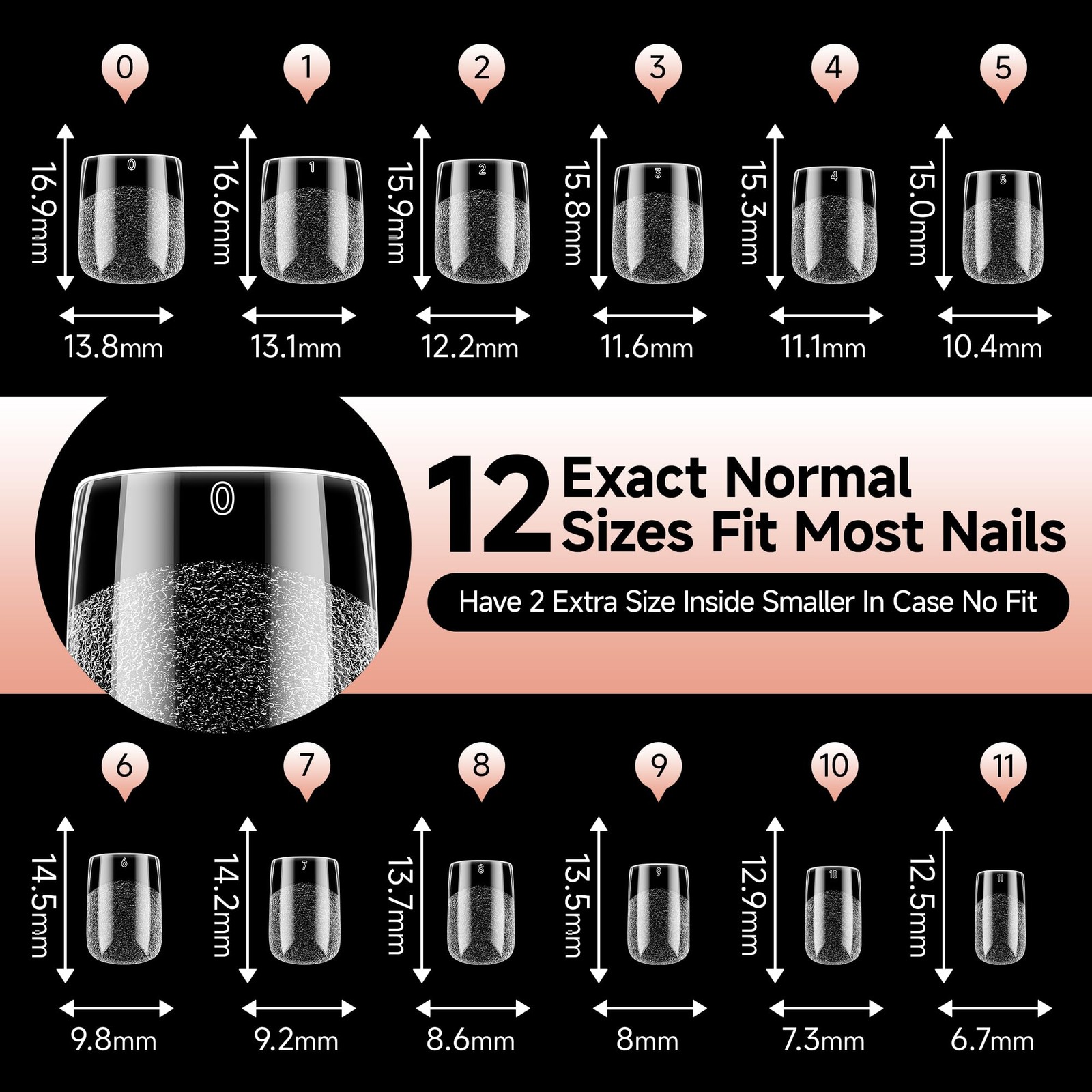 UNA GELLA Nail Tips Square: Pre-etched Matte 120 Piece Assortment, clear
