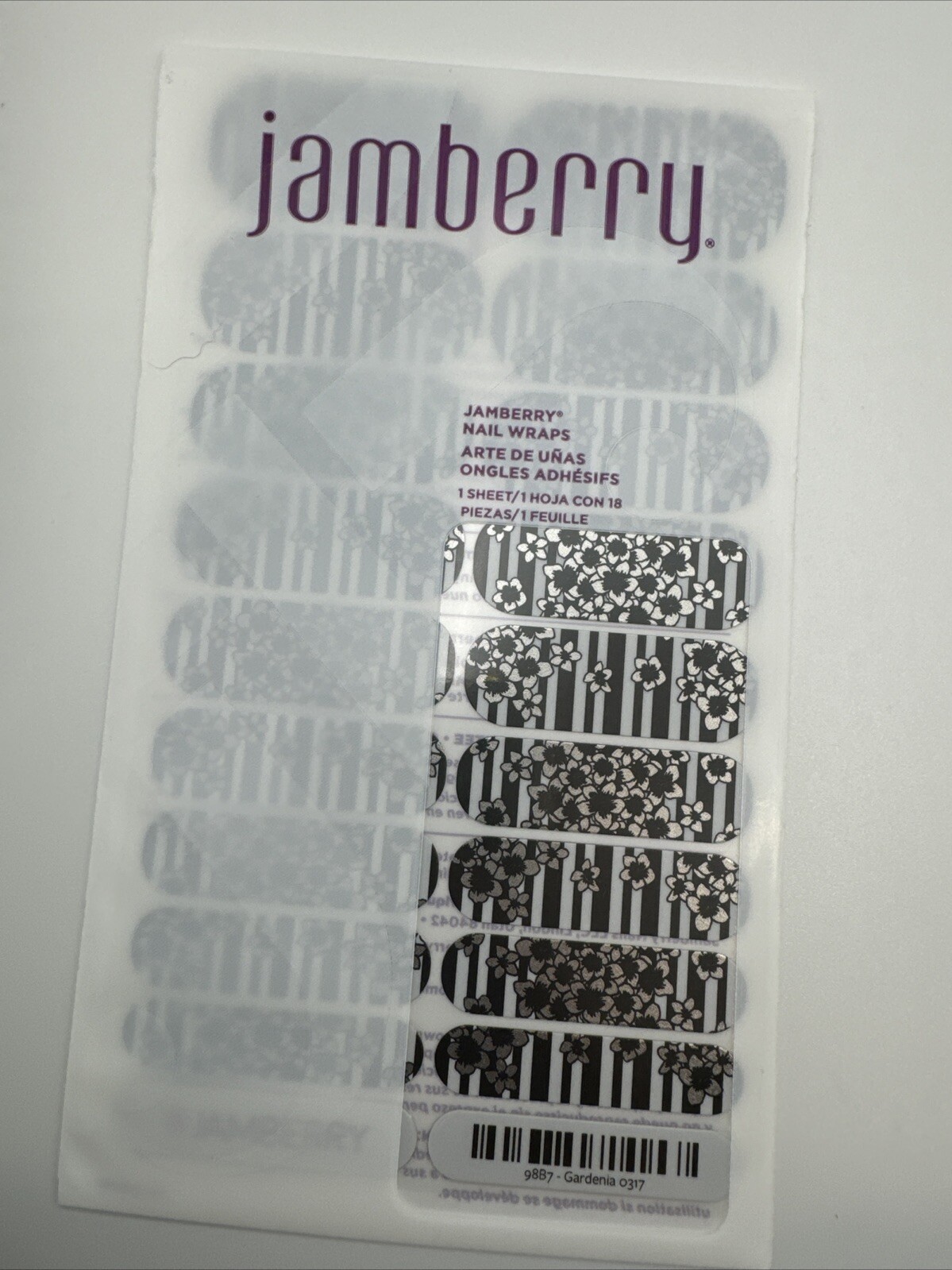 Jamberry Nail Wraps Gardenia Full Sheet (floral/flowers/metallic/matte)