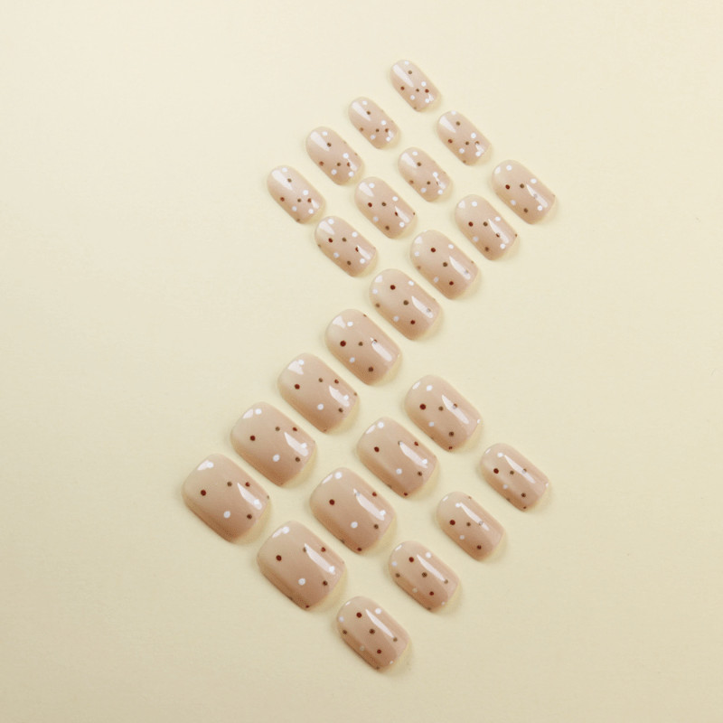 48 Pcs Multicolor Dot Silver Nude Oval Press on Nails, Minimal Cute Fake Nails