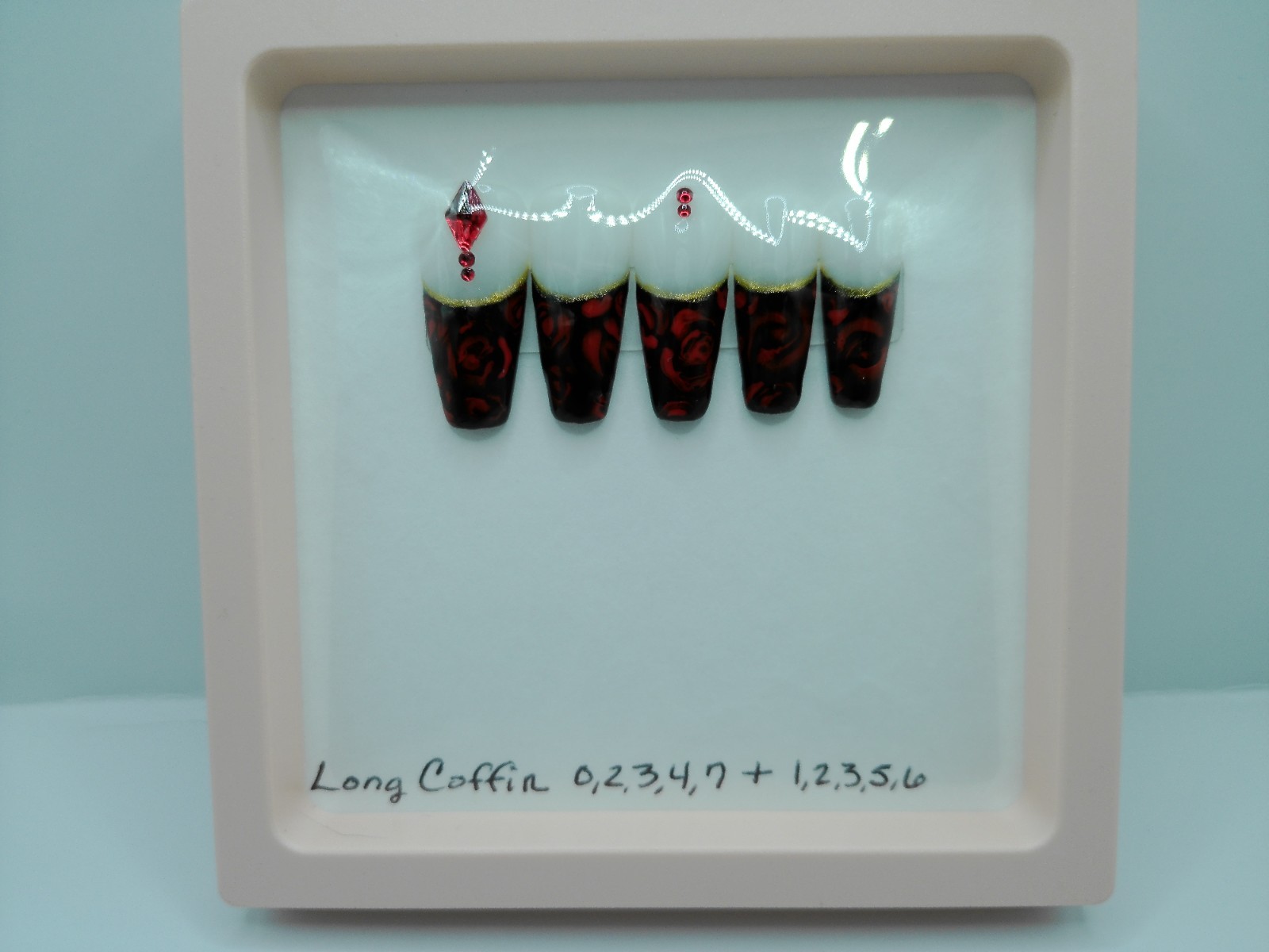 Medium-Long Coffin French Red and Black Press-on Nails – Large Sizes