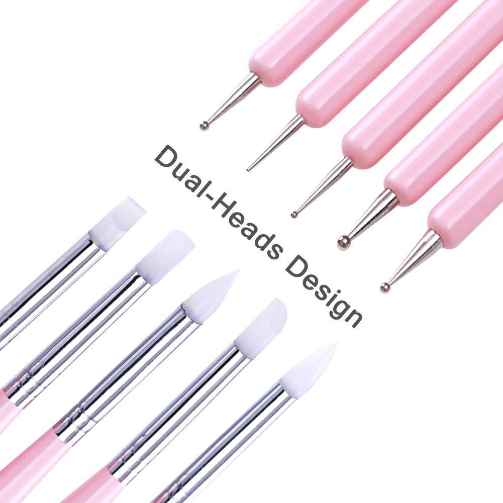 5pcs Nail BRUSH SET Dotting Acrylic UV Builder Art Gel Nail Silicone Brush Kits