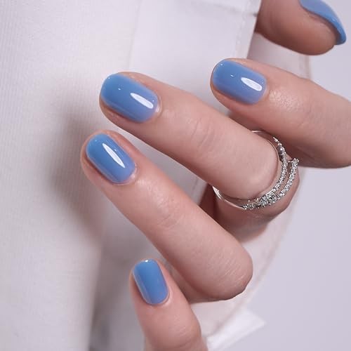Soft Gel Oval Extra Short Nails Square Kit – Blue Serene Slate – Blue Style