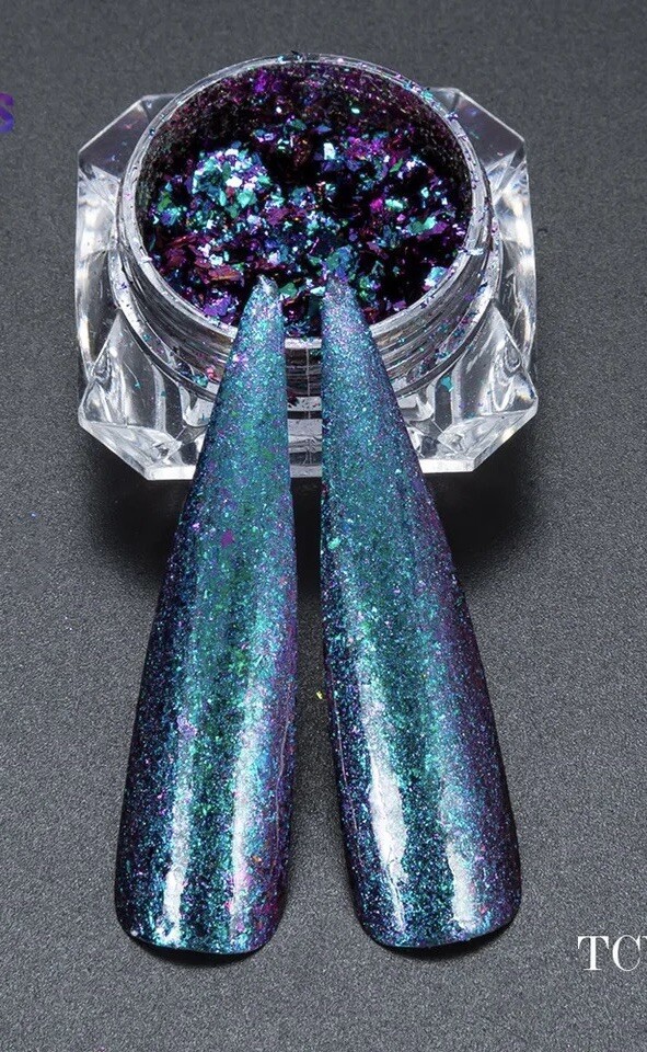 Blue/purple Chameleon Nail Micro Flakes To Use With Gel Or Acrylic 3gram Pot