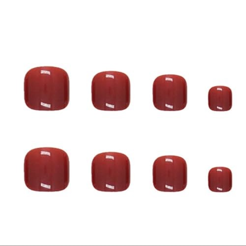 24 PCS Burgundy Short Square Toe Press on Nails,Glossy Wine Red Short Square