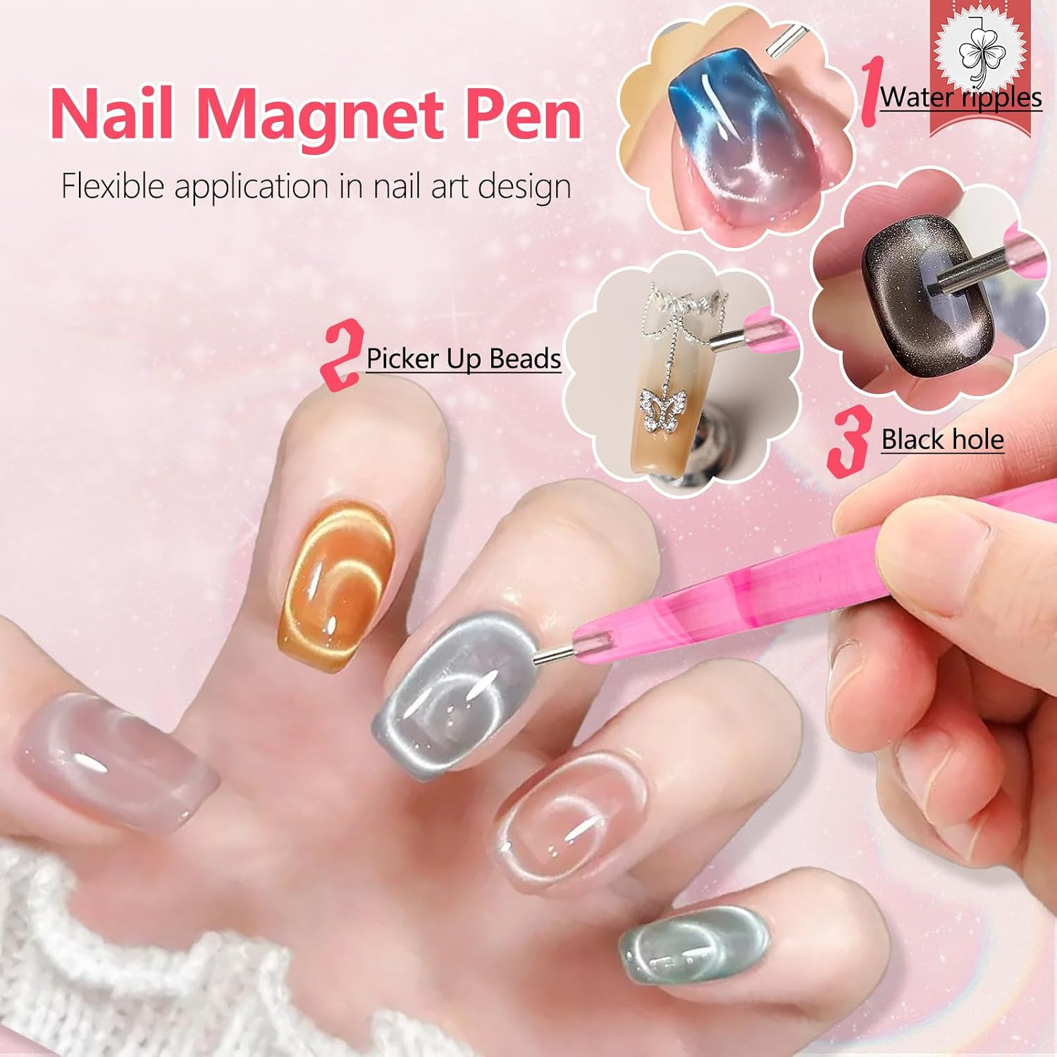 Cat Eye Nail Magnet Tool, 34Pcs Cat Eye Magnet for Nails, Strong Magnetic Gel Na