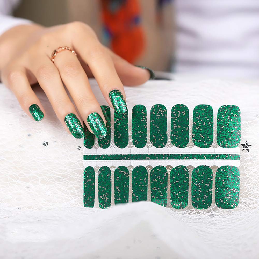5 Sheets Nail Polish Strips Set with 1pc Nail File Glitter Sequins Design Gel…