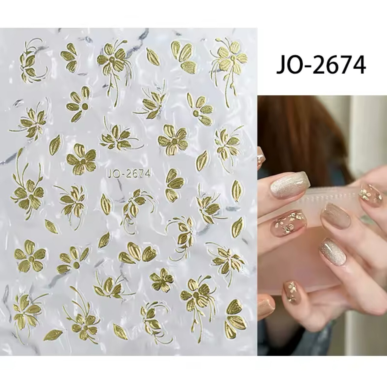 Metallic Gold Flowers Nail Art Stickers Self-Adhesive Golden Petals Floral JO