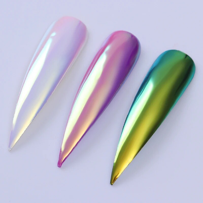 Rainbow Nail Chrome Powder Aurora Effect Mirror Unicorn Shiny Iridescent Pigment