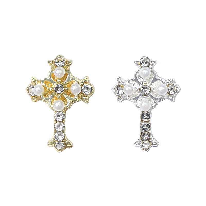 10pcs Alloy Nail Art Crystal Rhinestone Pearl Cross Sliver
