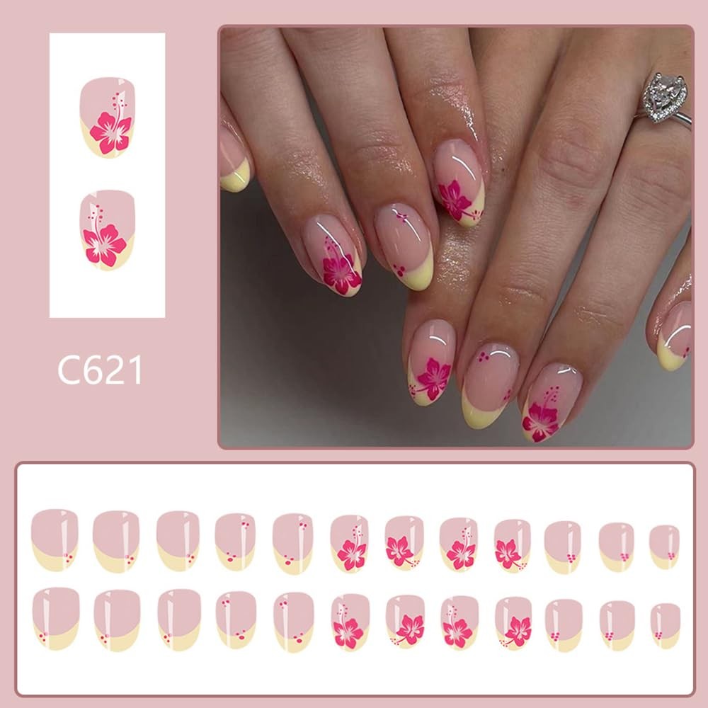 Teilihai French Tip Press on Nails Almond Short Fake Shape, W12