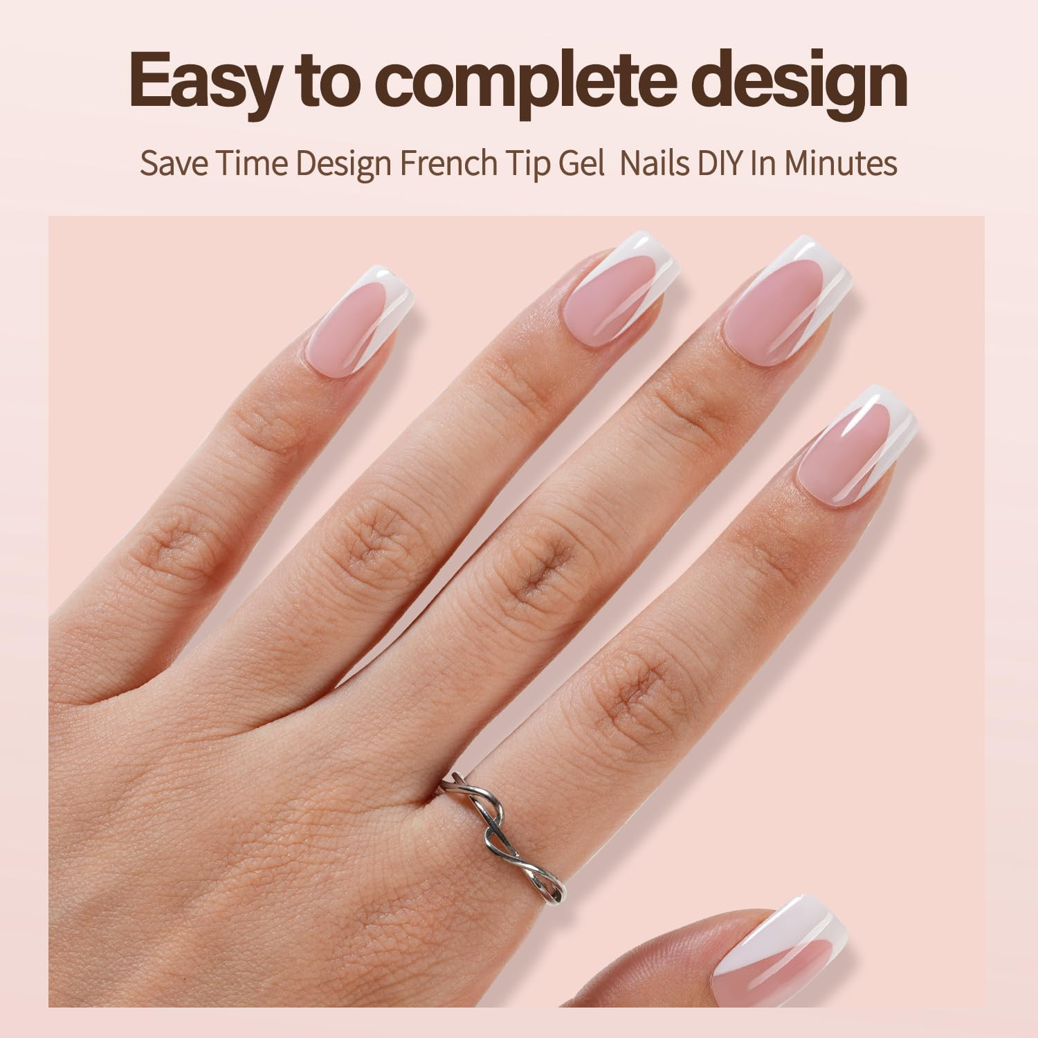 Deep French Gel Nail Tips, 150Pcs Short Square Nail Tips, Pink Soft Gel French T