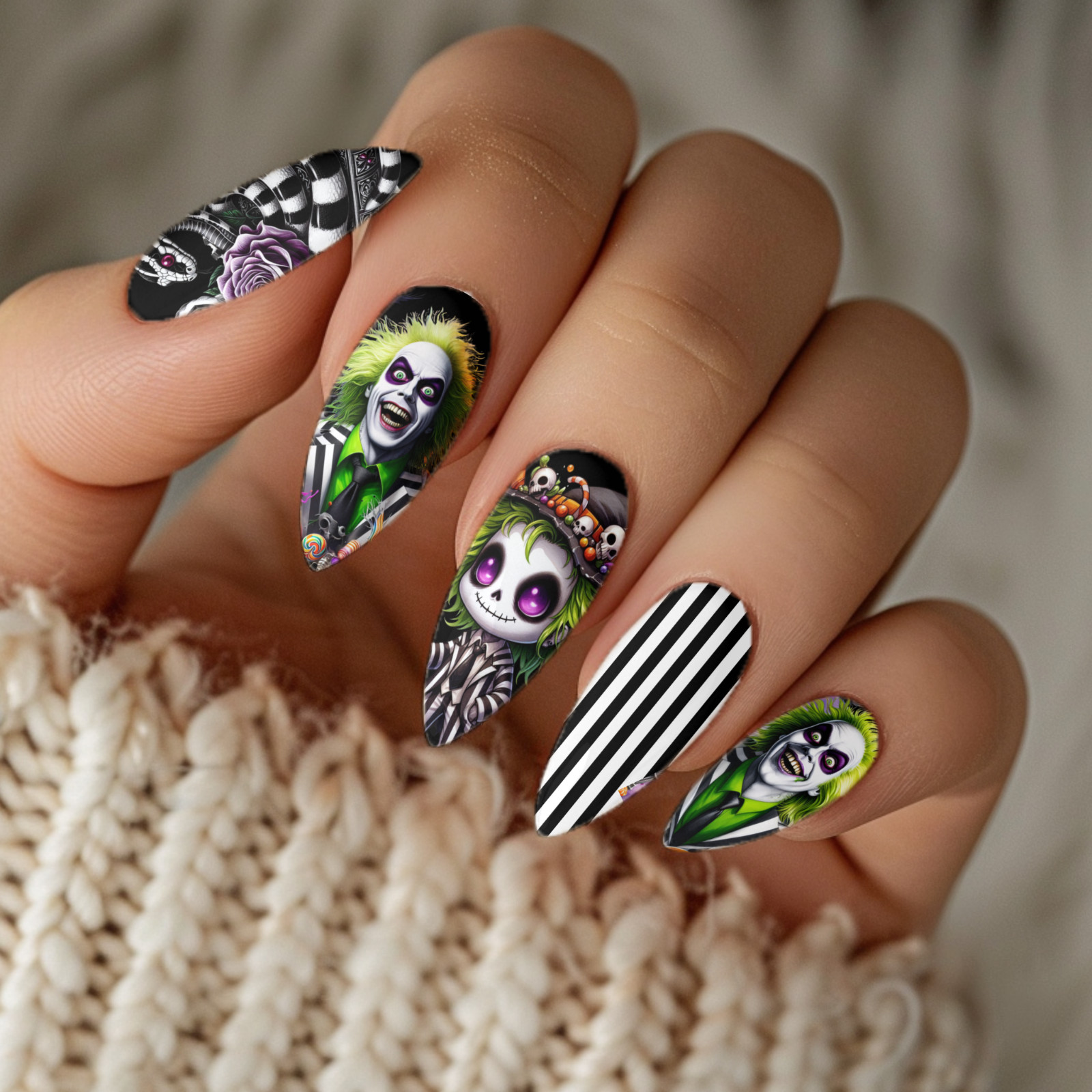 Halloween Nail Decals Beetle Juice 4 Water Transfer Nail Wraps