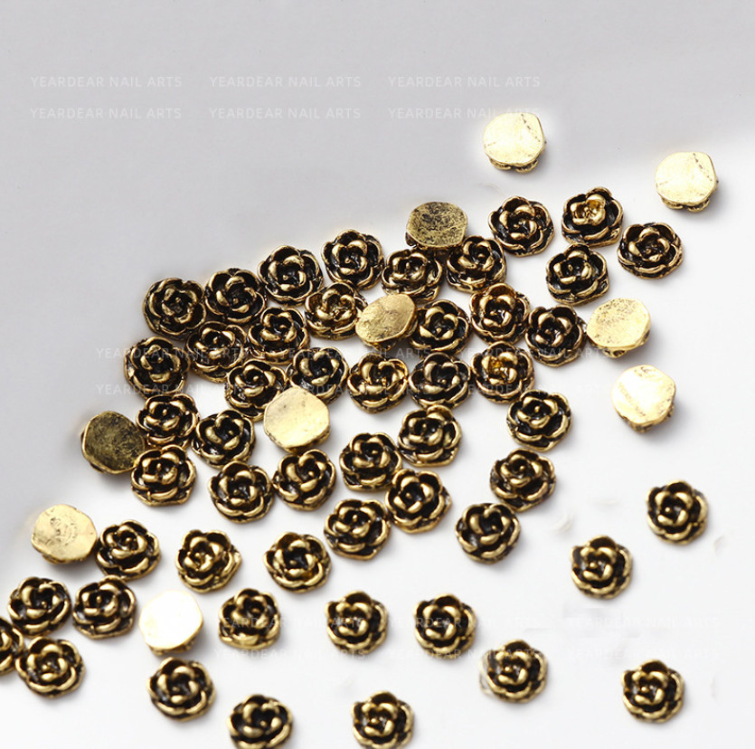 10pcs Silver Gold Rose Alloy Flowers Charms Nail Art Jewelry Décor NH9