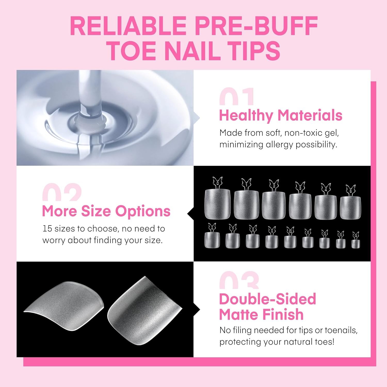Long Wider Bang-On Square Toe Nail Tips: 15 Sizes & 216 PCS Collection