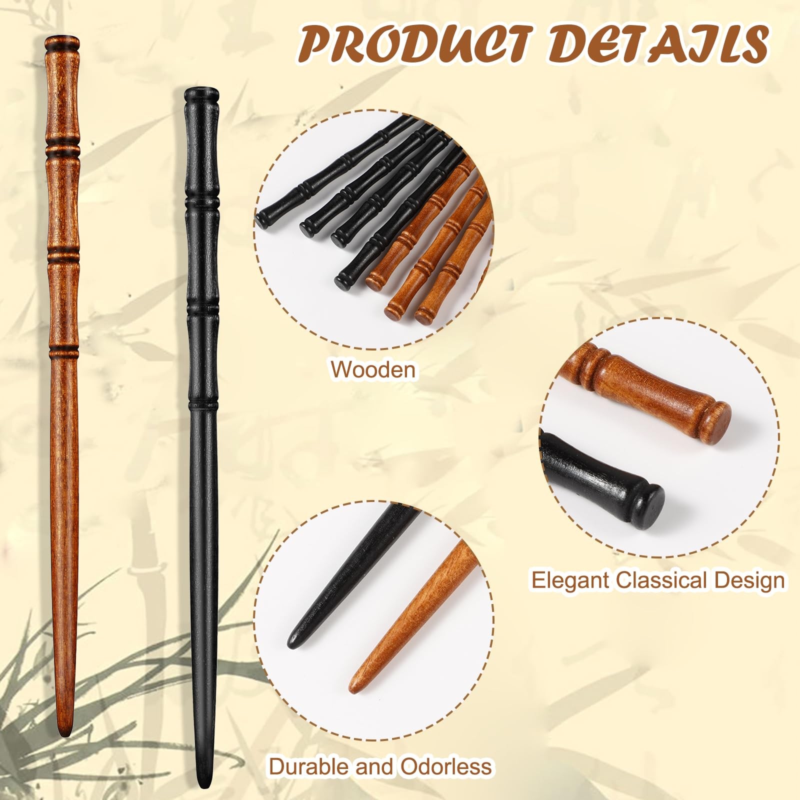 8 Pieces Hair Chopsticks Bamboo Shape 1 Count (Pack of 8), Black, Brown