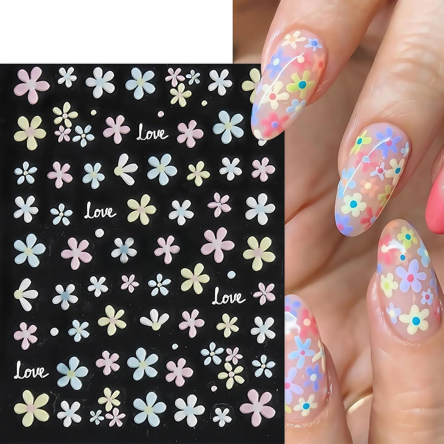 Flower Nail Art Stickers Decals 5D Flowers Nail Stickers Summer Daisy Sunflower