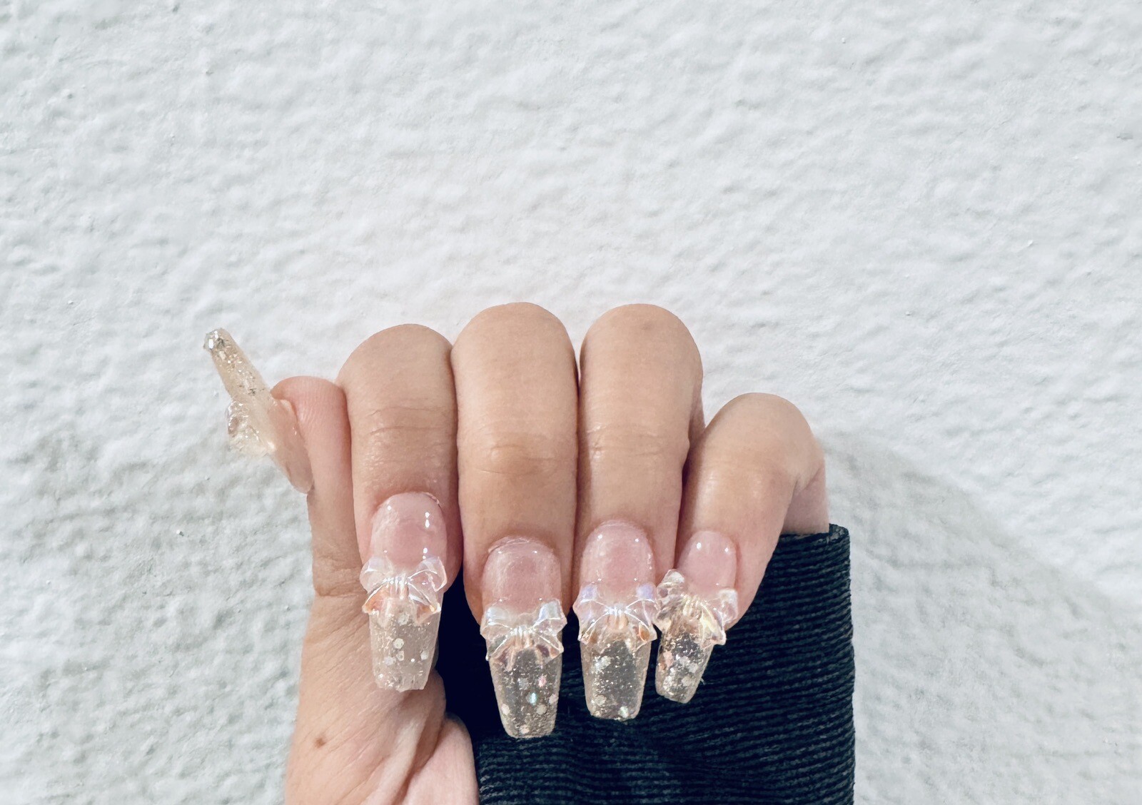 Press On Nails Handmade Aurora Butterfly Shiny Sequin long coffin S M L