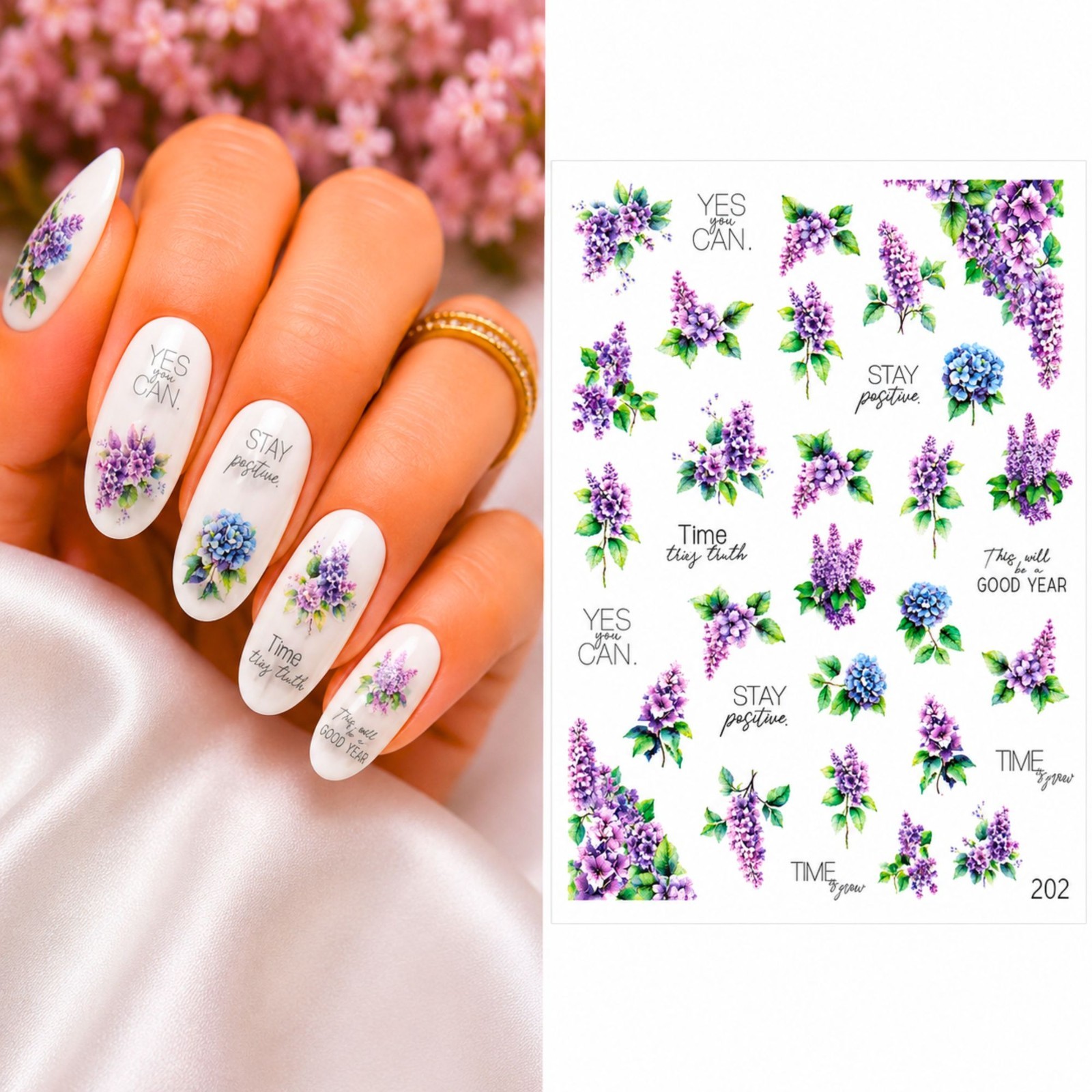 Purple flower Water Transfer Nail Stay Positive Sticker Decals DIY Manicure Gift