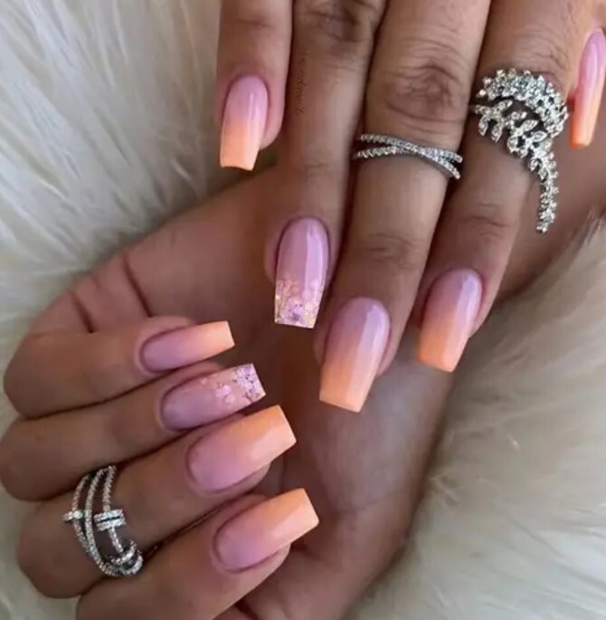 *Brand New* Pink-Orange Ombre Glitter Sunset Press On Fake Nails- Reusable!