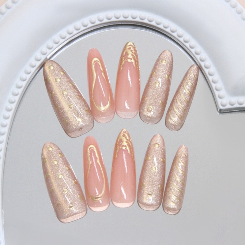1Set Press on French Tip Nail Art Stickers 3D Cats Eye Molten Sunset False Nail