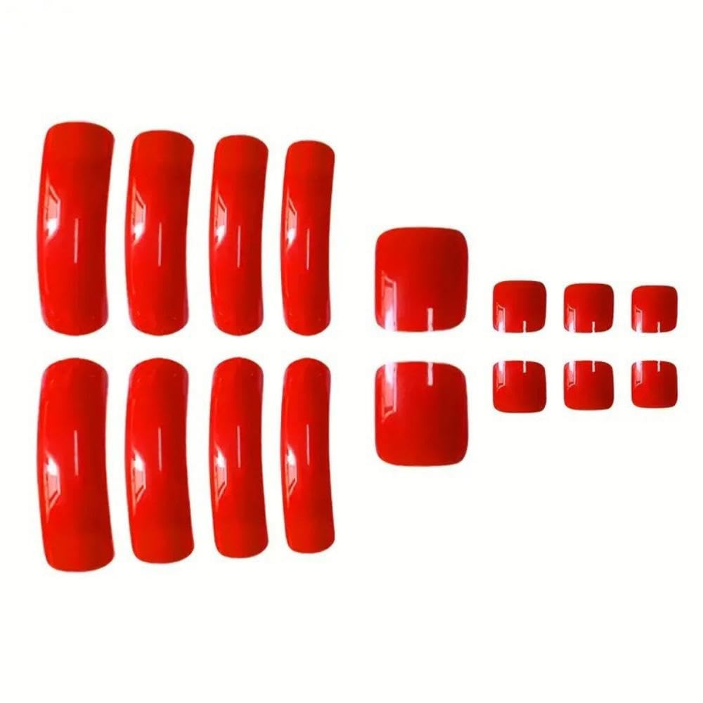 48 Pcs Red Press-On Nails & Toenails – Glossy Curved & Square Designs