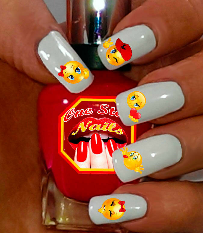 Emoji Nail Art Decals. Nail Decals with Smiley Faces and Hearts.ESF003-43