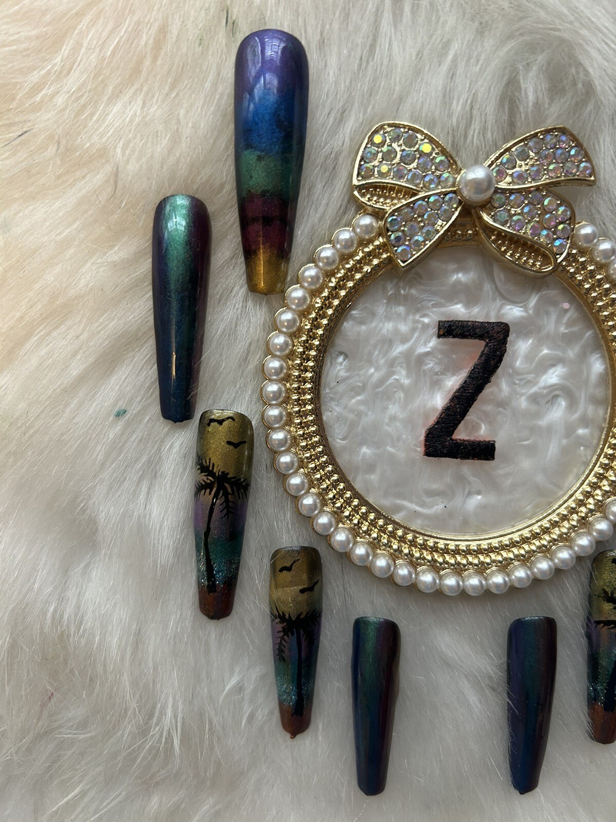 Z NAILZ! Handmade Multi Colored Metallic XL Ballerina Palm Tree Press On Nails