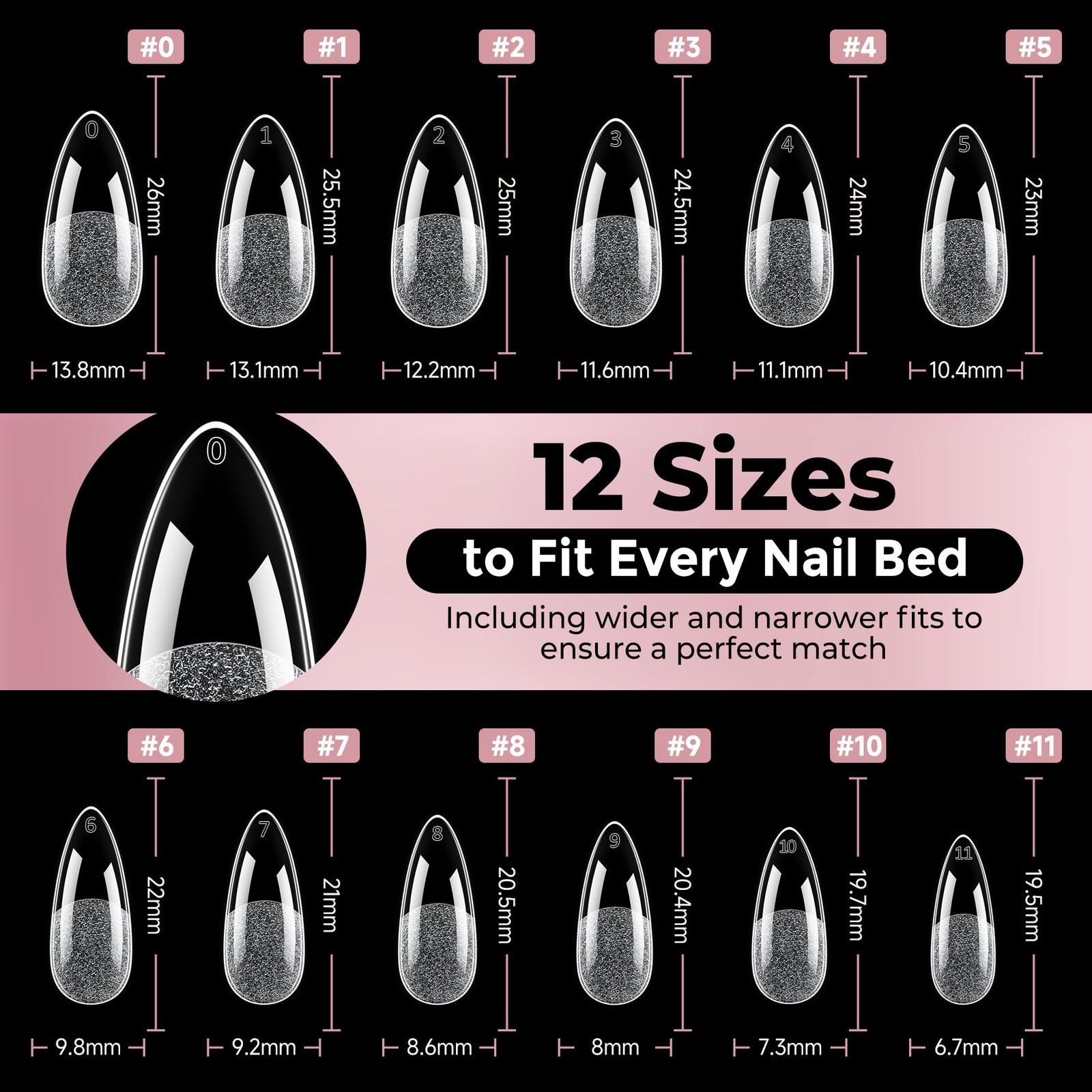 Luckyfairy Medium Almond Nail Tips, 240pcs 240 Piece Assortment, Transparent
