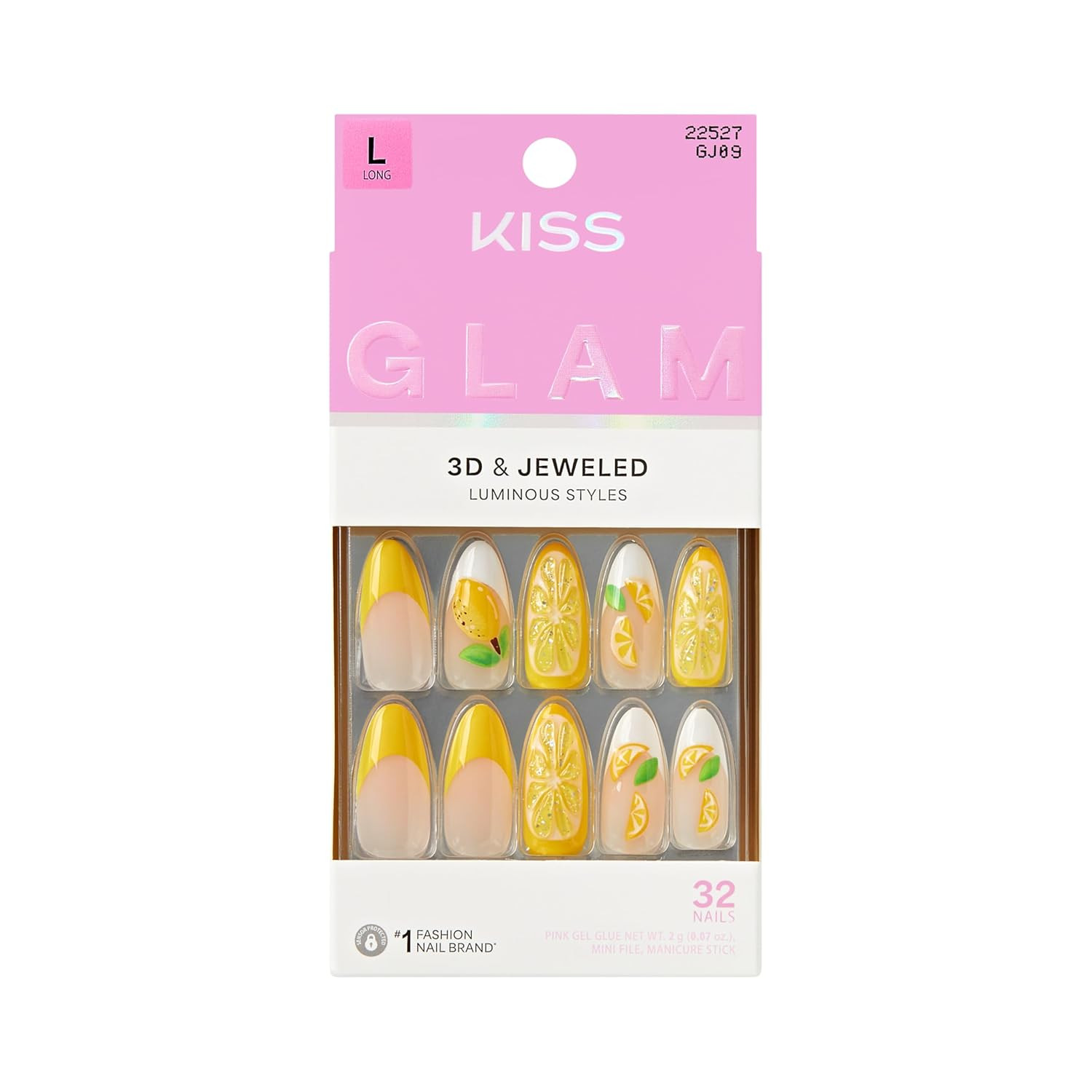 Glam, Press on Nails, Nail Glue Included, ‘Cherish the Moment’, Yellow, Long Siz