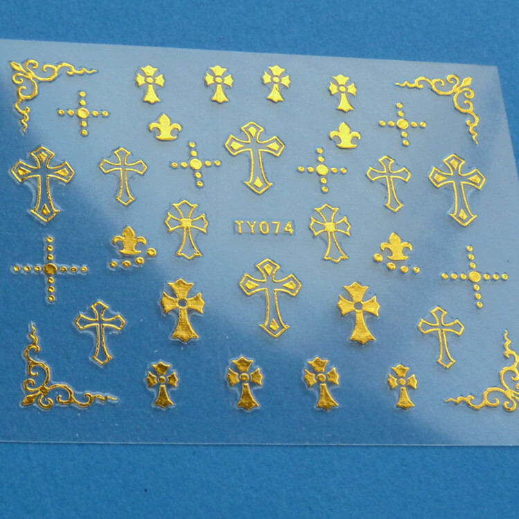 Cross Nail Art Sticker Gold Silver 2 Colors Nail Art Decals Stickers