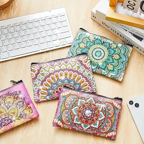 4 Pcs Diamond Painting Art Makeup Bags DIY Purses Toiletry 5d Handmade Mandala