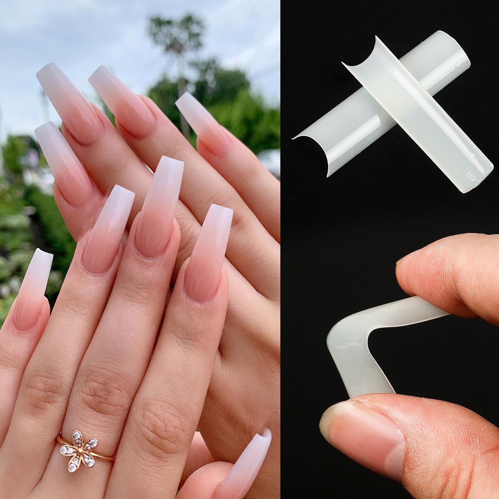KOXXIAMOQ 240 Pcs Square Nail Tips, natural Extra 0-11, 12 Sizes,
