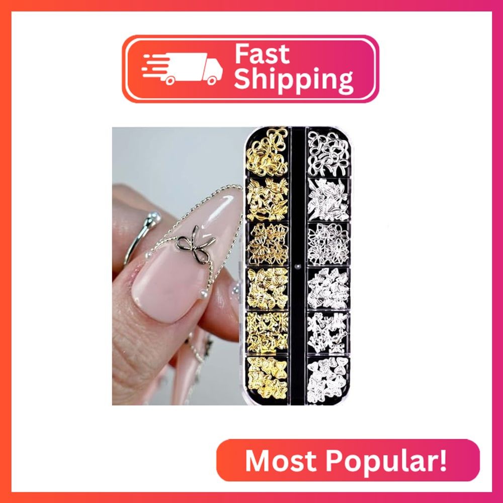 Mixed Gold Bow Nail Art Charms 3D Silver Rhinestones Design Nail Supplies Jewelr