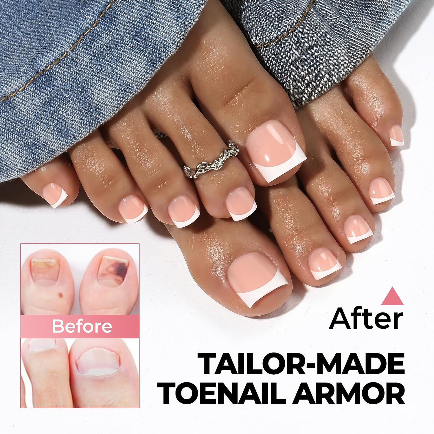 Press on Toenails, 180Pcs Sharp Square Soft Gel French Tip Toe Nail Press Ons fo
