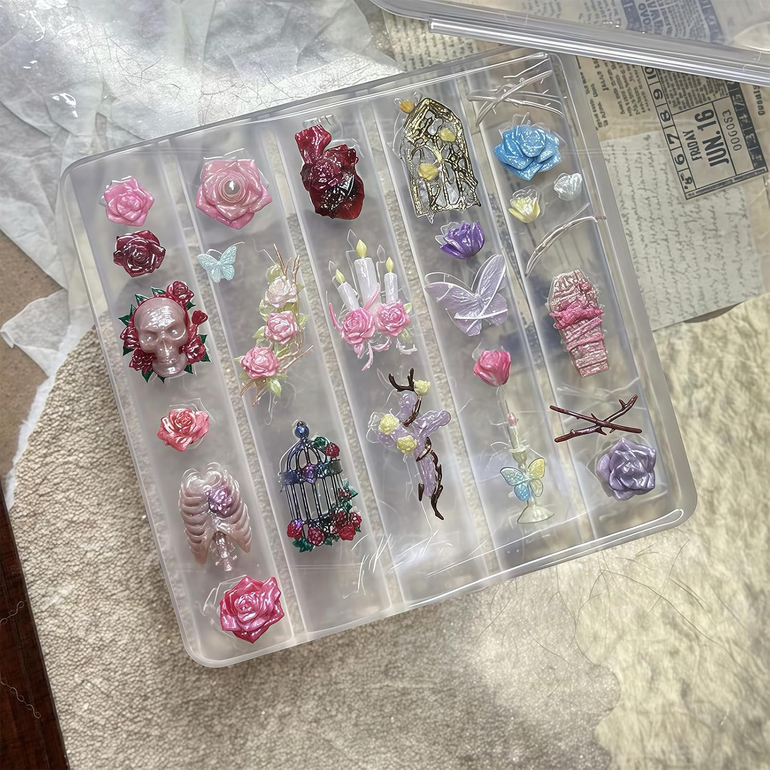 Gothic Nail Art Molds Kit – 3D Skull Rose Butterfly Designs DIY Manual Manicure