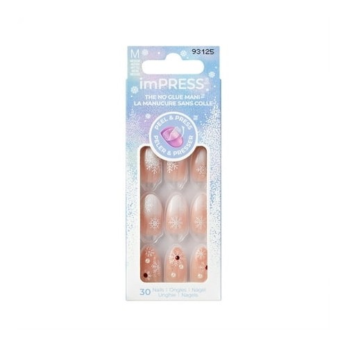 KISS imPRESS Holiday Press on Nails, Timeless Carols, Beige, Medium Almond