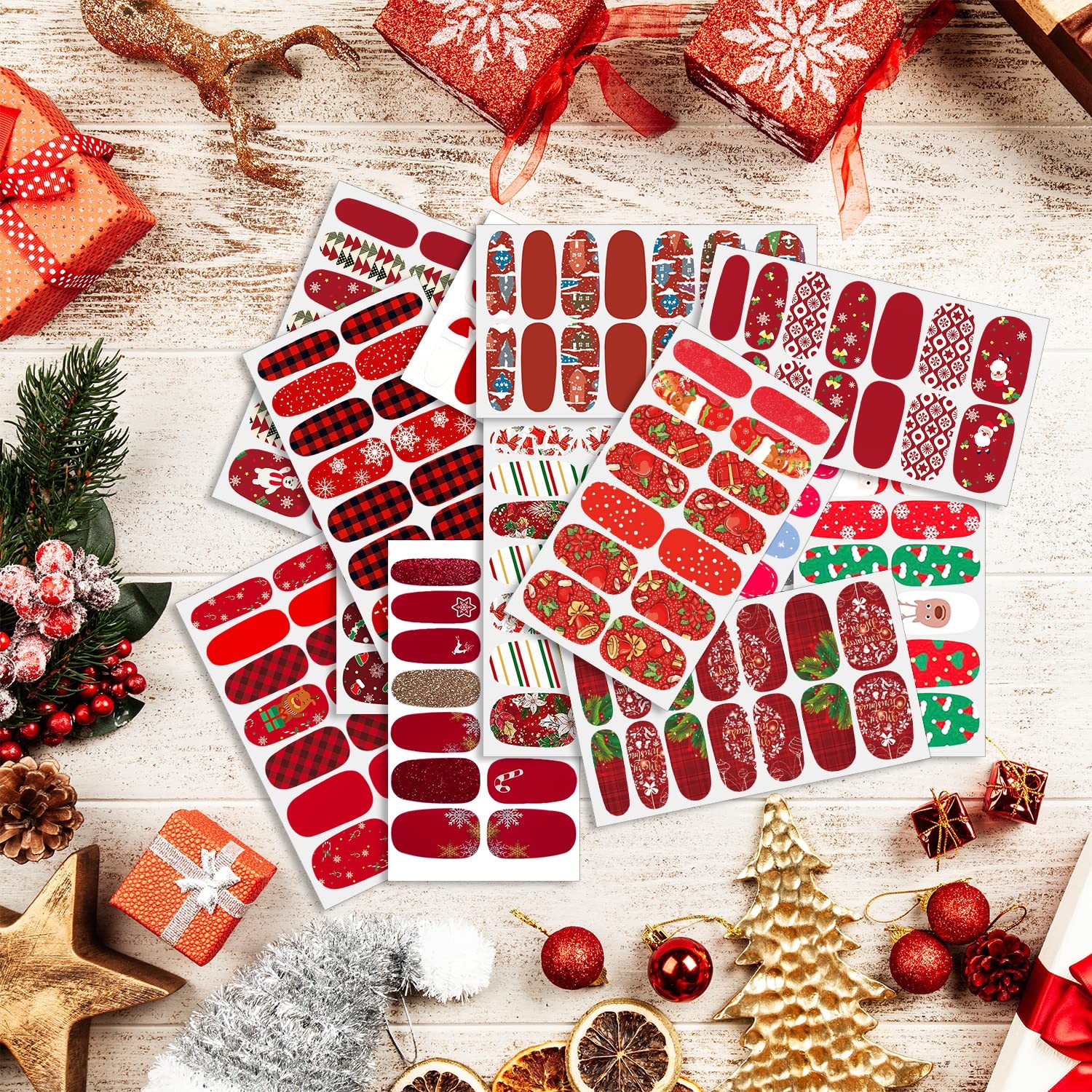 14 Pcs 196 Tips Christmas Nail Stickers Full Nail Wraps For Women Girls Chris…