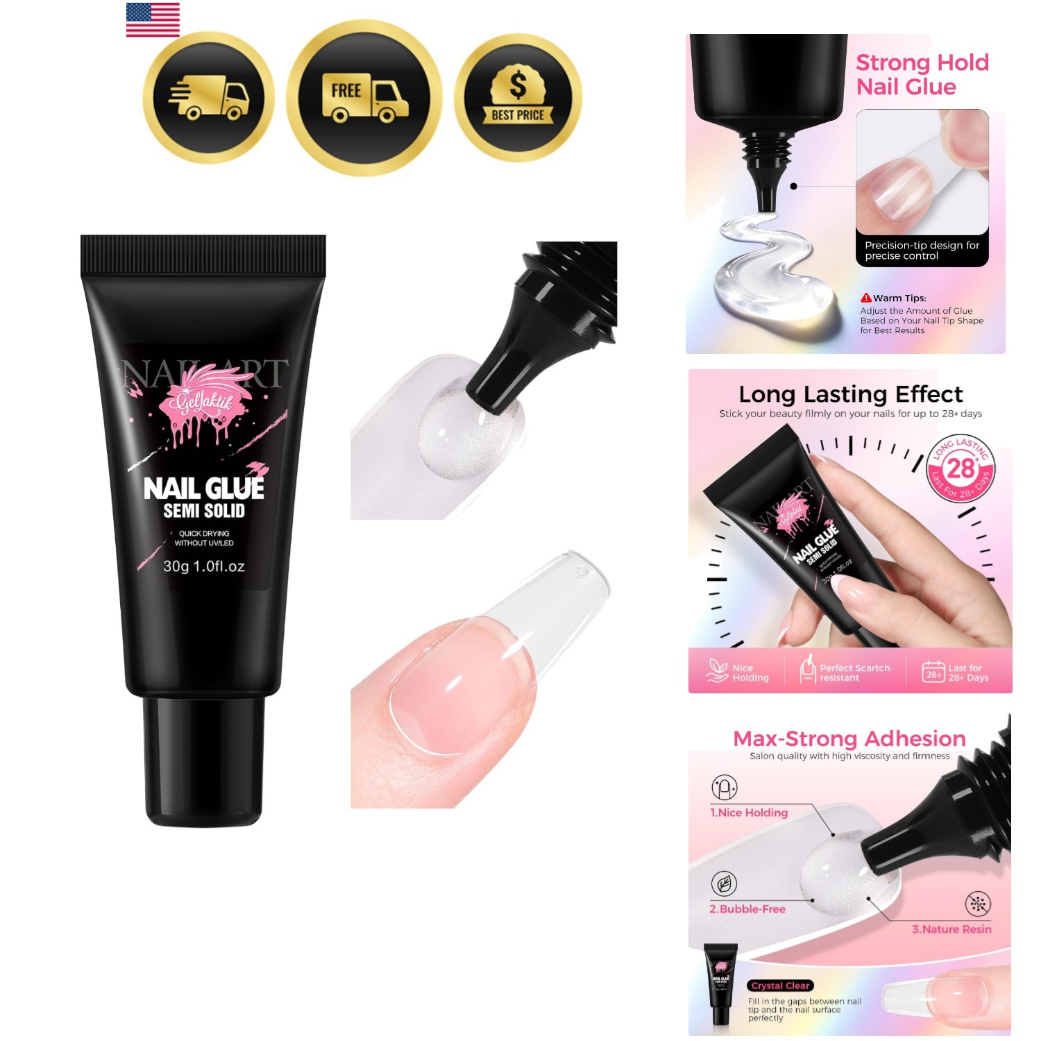 30ML Strong Nail Glue for Press On Nail Tips, Glue Gel for False Nails Fake A…