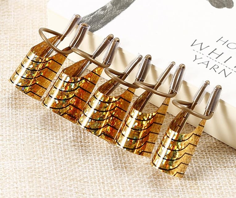 AKOAK 10 Pieces Reusable UV gel Acrylic Nail Art Tips Extension Guidance gold