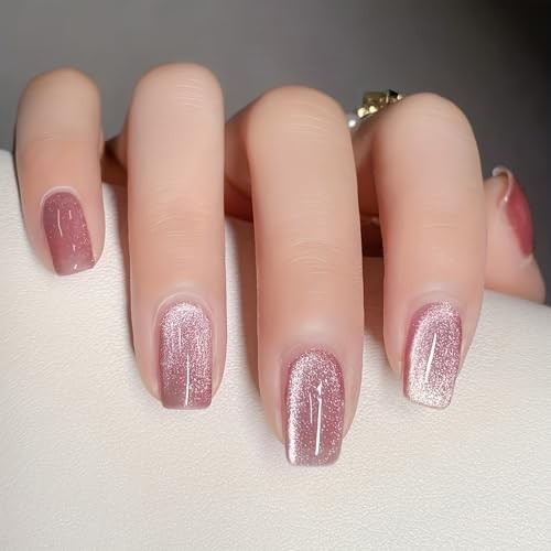 Square Press On Nails – Short, Cat Eye Glitter Design, Cat Eye Fake Nails