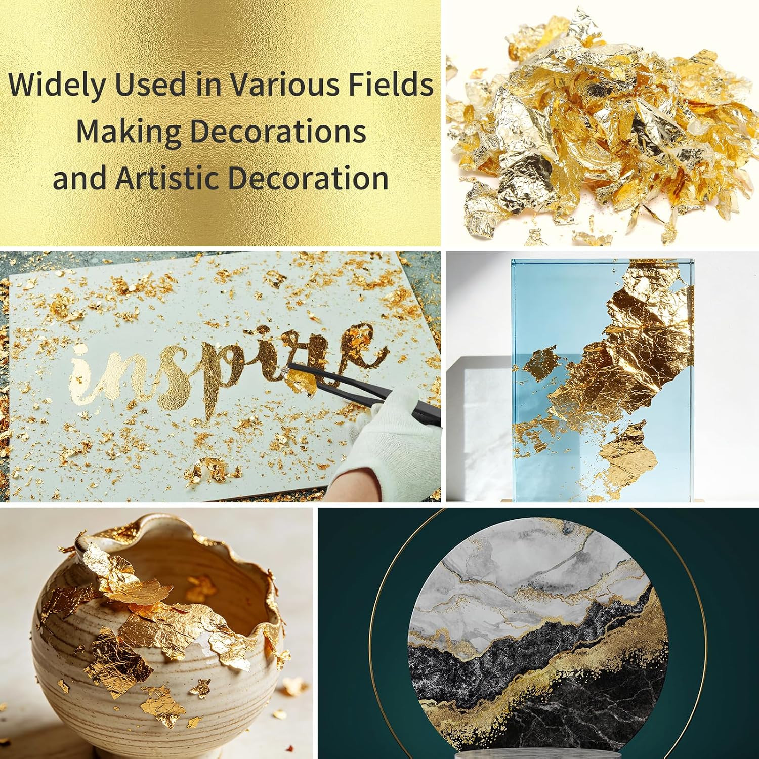 10G Gold Leaf Flakes with Tweezers, Metallic Gold Foil Flakes for Resin, Imitati