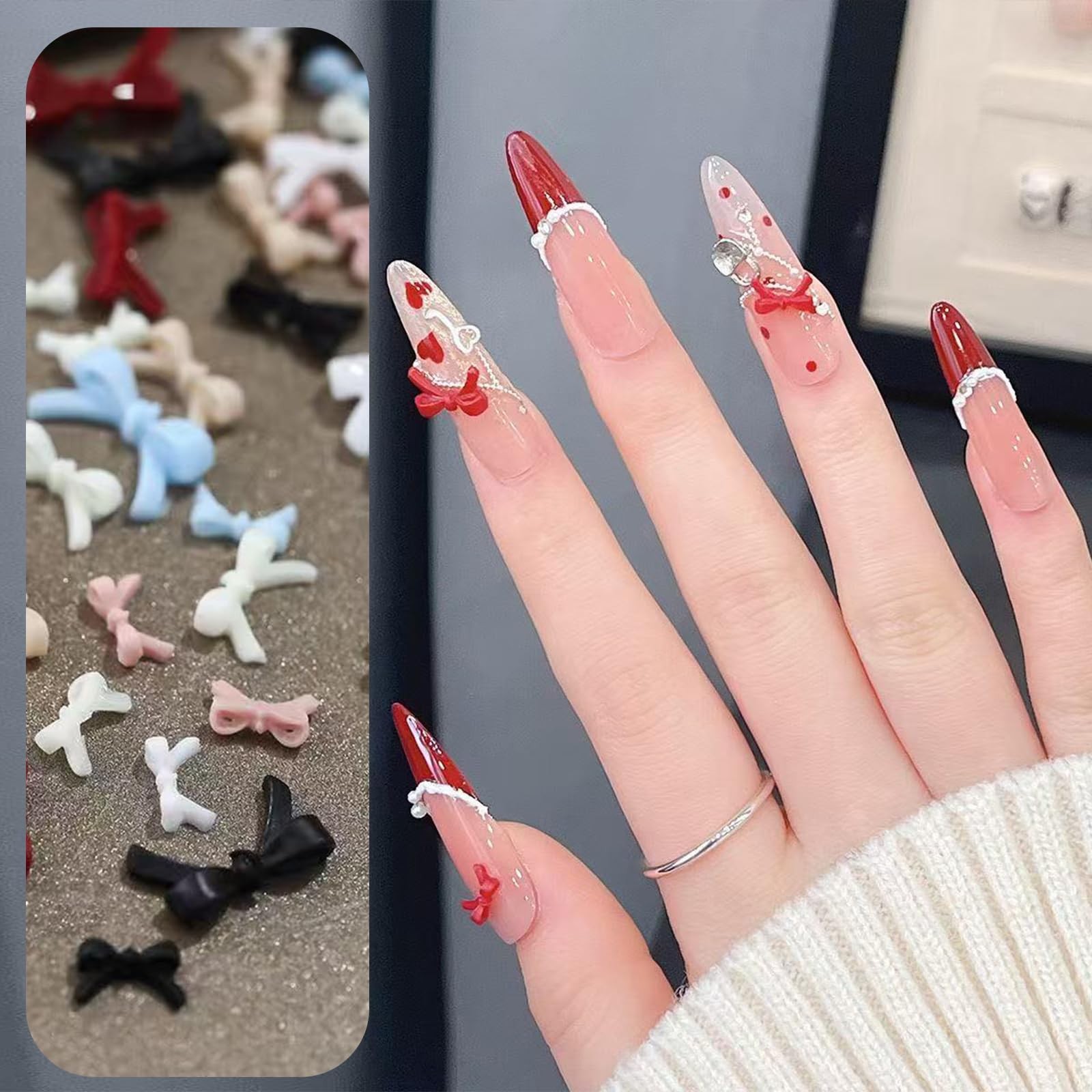 300PCS Bow Nail Charms Colorful 3D Bowknot Charms