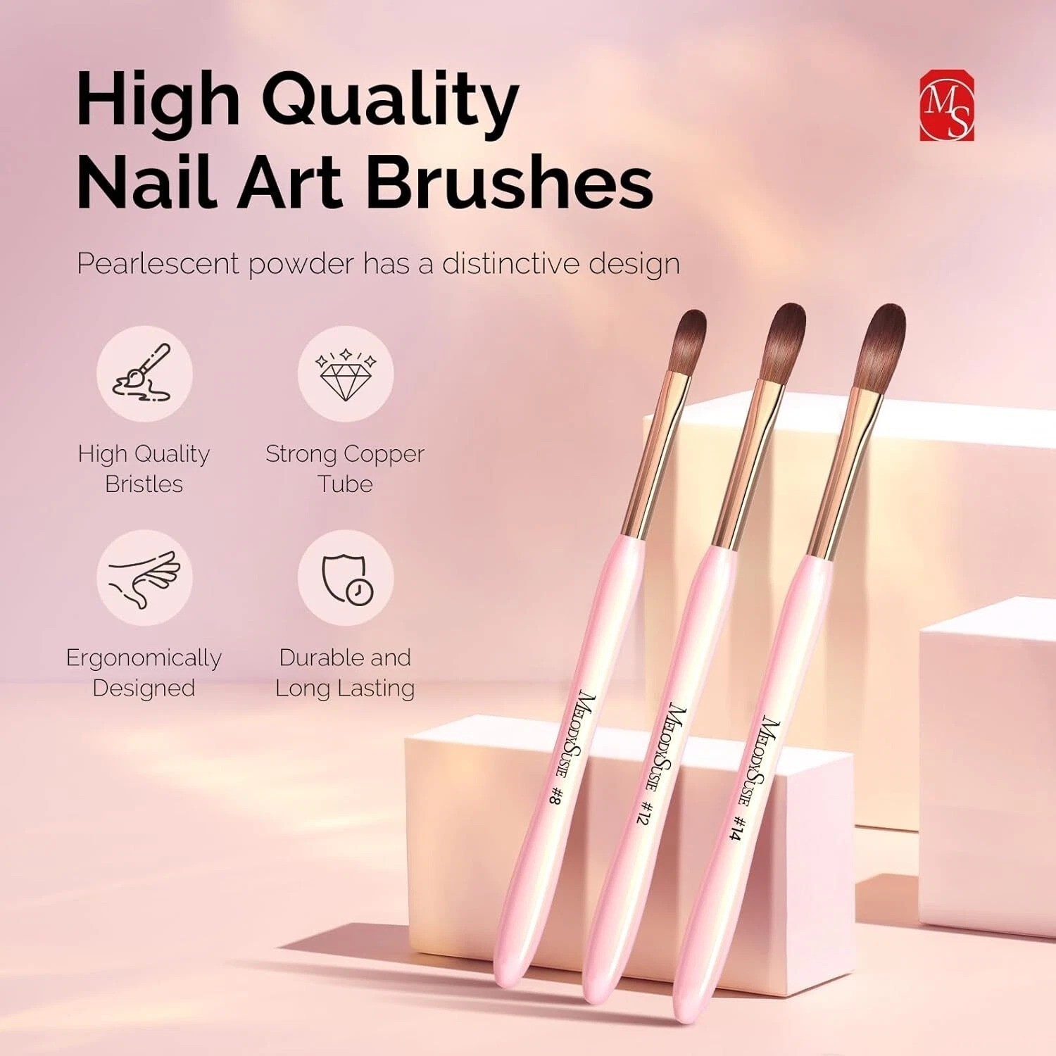 3pcs Professional Acrylic Nail Brush Set, Size 8/12/14 for Powder Application